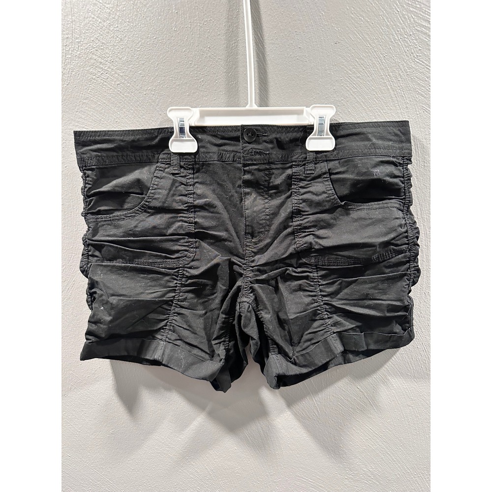 Indie Girl Black Ruched Back Shorts Size 13 Cotton Blend Shirred Cuffed Hem